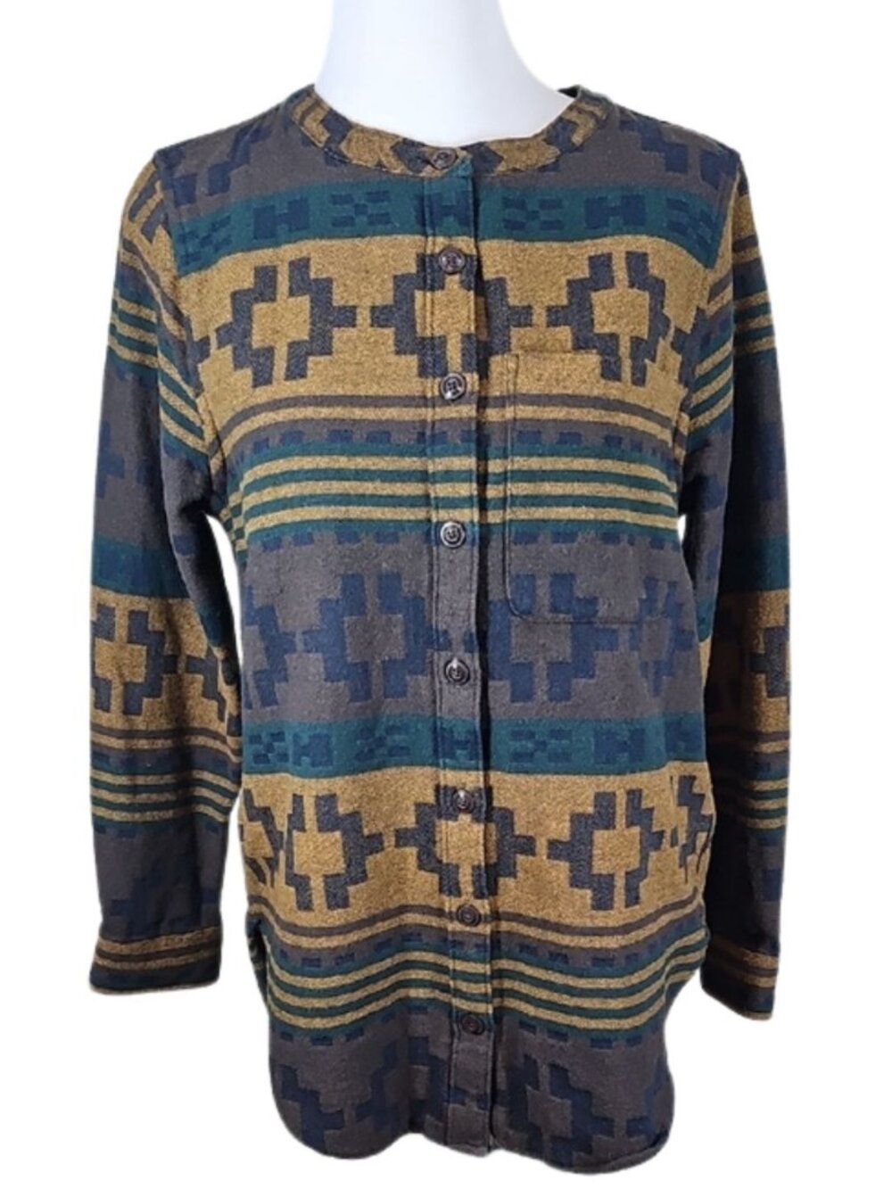 L.L. Bean Signature Southwestern Aztec Button-Front Cardigan Tunic Sz S Western